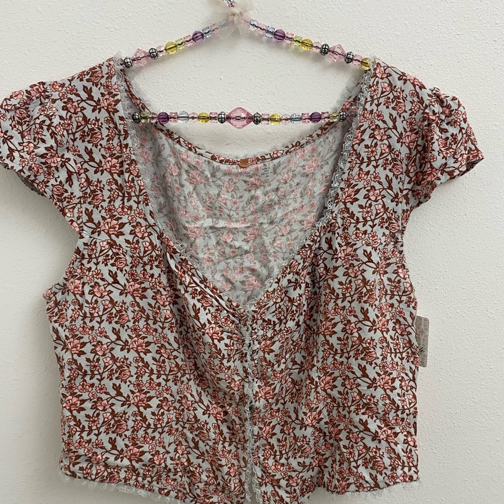 Free People Faye Floral Print Ruched Top, sweetheart neckline, cap sleeves